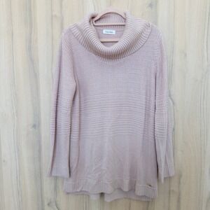 Calvin Klein Womens‎ Sweater Size XL Pink Cowl Neck Knit Minimalist Cozy Chic